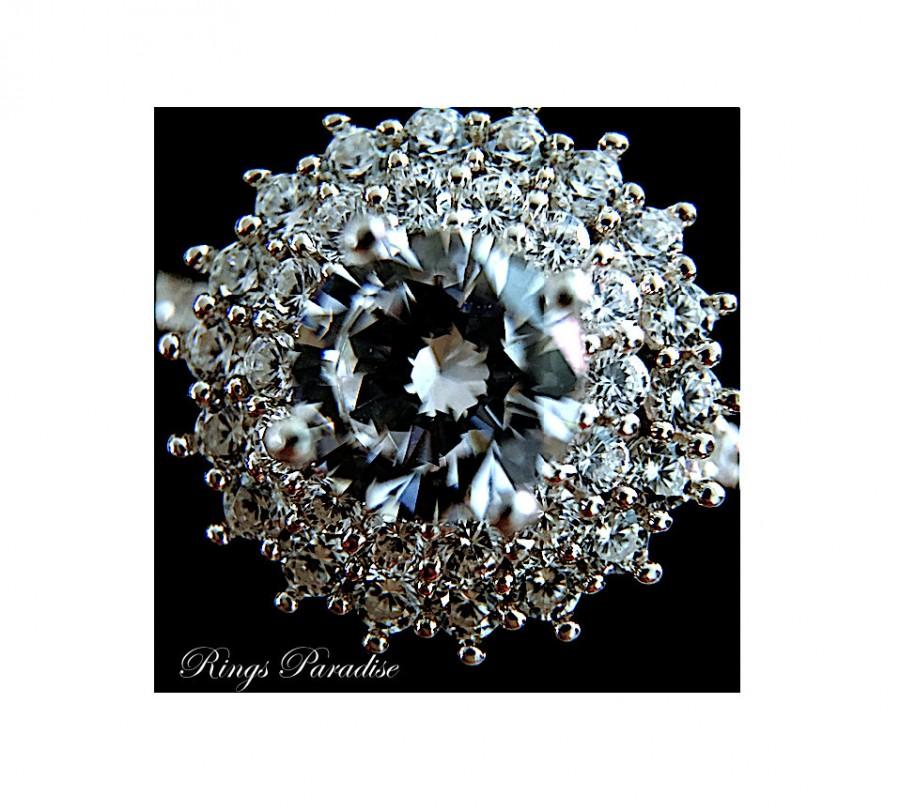 زفاف - Sterling Silver Wedding Band, Engagement Ring, Promise Ring, Bridal, Anniversary Ring, Rodium Plated, CZ Flower Ring