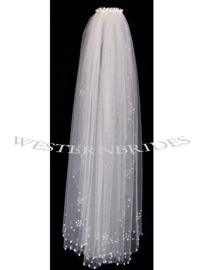 زفاف - CRYSTALS and PEARLS EDGE  wedding Bridal  veil with crystal and pearl comb Diamond white, Ivory or White