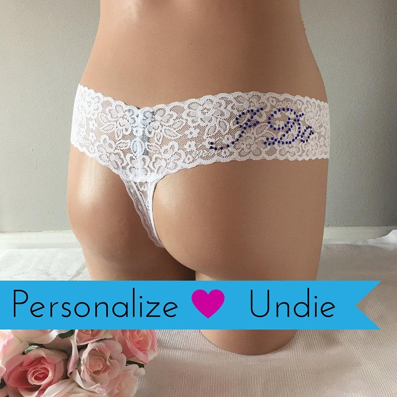 زفاف - bridal panties Large - Underwear,Lingerie, Panties - Something BLUE Personalized White Thong Undie, Underwear, Customized - Size Large -