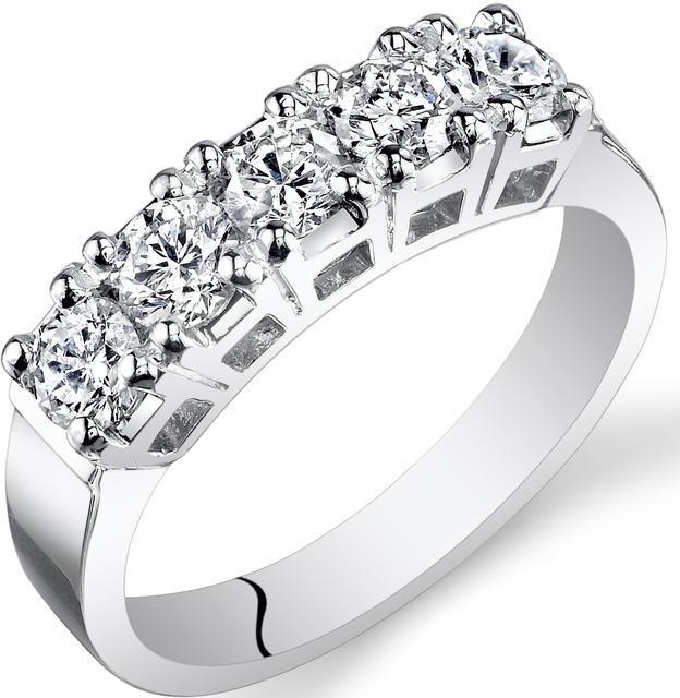 زفاف - Ice 1 CT TW Genuine Diamond 14K White Gold 5-Stone Wedding Band
