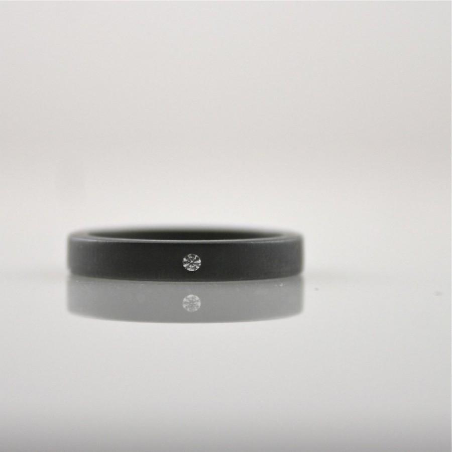 زفاف - Oxidized Sterling Silver Ring With White Diamond - Eco Friendly Simple Wedding Band - Blackened Silver Ring for Men or Women - 3 mm