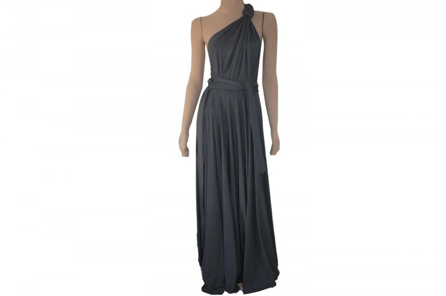 Hochzeit - Gray Twist Wrap Maxi Dress Bridesmaid Convertible Long Skirt