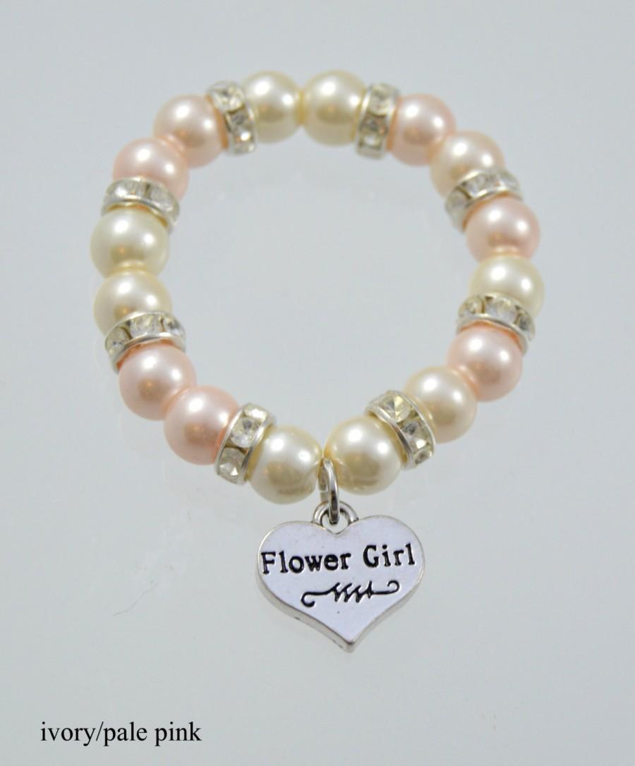 Hochzeit - Flower Girl Bracelet with Rhinestone Spacers, Wedding Jewelry, Wedding, Children's Bracelet, Stretchy, Pearl, Rhinestones (choose colors)