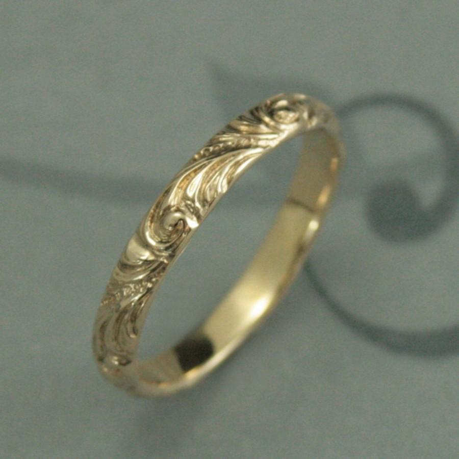 Hochzeit - Yellow Gold Wedding Band--Florence--Women's Gold Wedding Ring--Vintage Style Wedding Ring--Swirl Patterned Band--Elegant Anniversary Ring