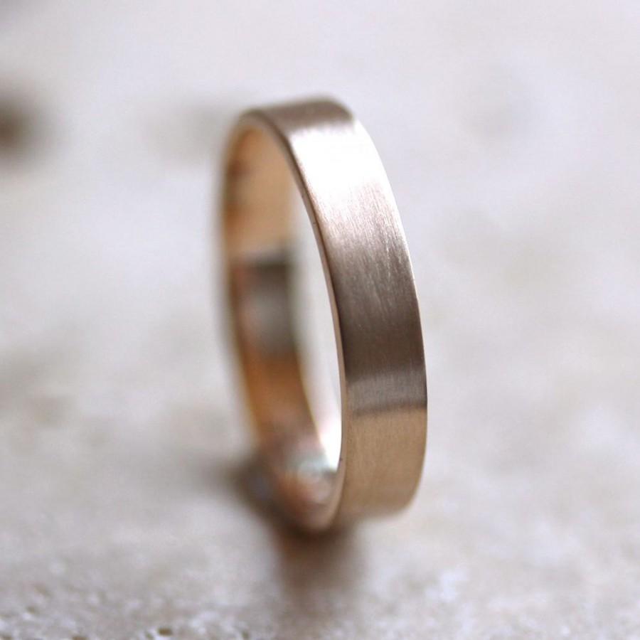 زفاف - Mens' Gold Wedding Band, Unisex 4mm Brushed Flat 14k Recycled Yellow Gold Wedding Ring Gold Ring -  Made in Your Size