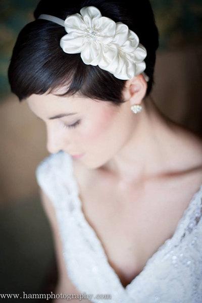 Wedding - Bridal Headband, Ivory Wedding Hair Flower Headband, Bridal Accessories, Bridal Hair Piece, Bridal Flower Headband by Selinish