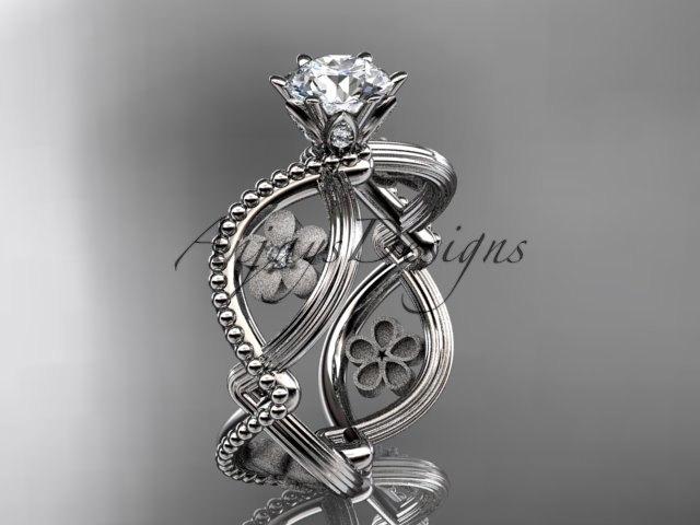 Hochzeit - 14kt  white gold diamond floral wedding ring,engagement ring ADLR192