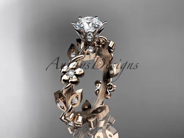 زفاف - 14kt rose gold diamond leaf and vine wedding ring,engagement ring ADLR209