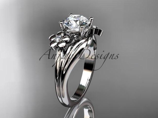 زفاف - 14k white gold diamond leaf and vine wedding ring,engagement ring ADLR159