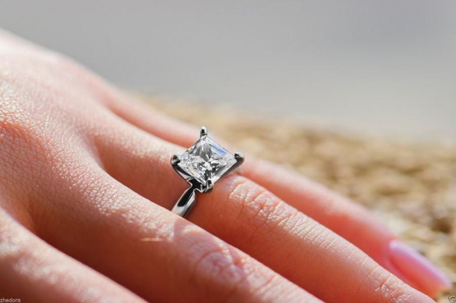 Wedding - 2.10 CT Princess Cut Engagement Ring 14k White Gold Bridal Jewelry Solitaire, Anniversary Ring, Simple Wedding ring, Unique ring Zhedora