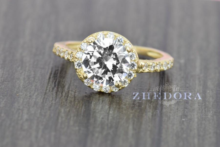 زفاف - 2.30 CT Engagement Ring Round Cut Halo Solid 14k Yellow Gold Bridal Bridal