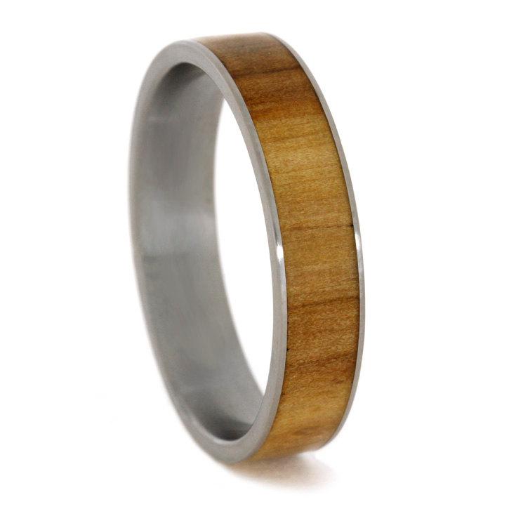 زفاف - Rowan Wood Ring on Titanium Sleeve, Ring Armor Included
