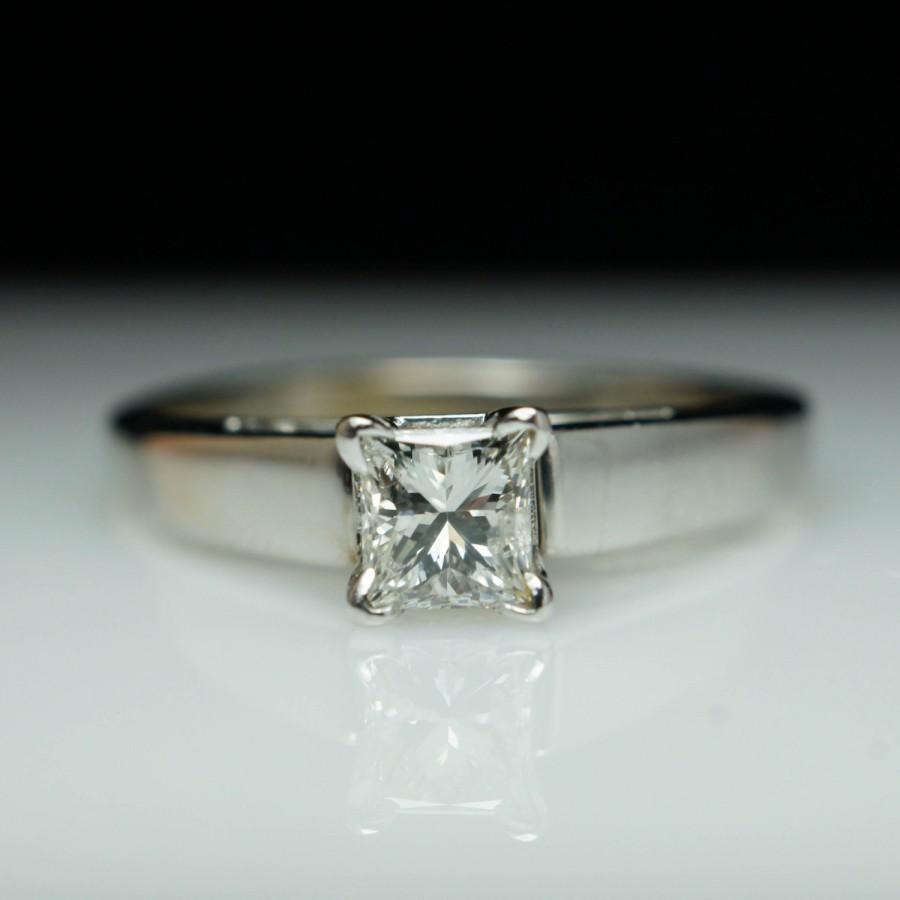 Mariage - Princess Cut Diamond Engagement Ring Solitaire Engagement Ring Simple Diamond Engagement Ring Princess 14k White Gold Wedding Band Ring