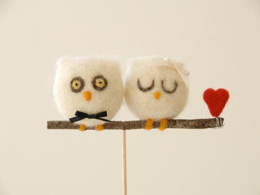 Mariage - Owl Cake Topper, Wedding, Barn Country, Needle Felted, Romantic, Bride & Groom