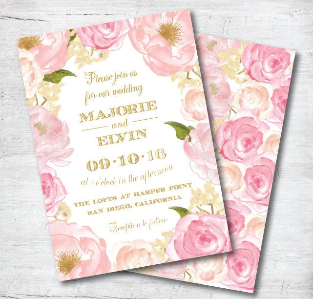 Свадьба - Floral Wedding Invitation Printable, Pink Wedding Invitation, Floral Wedding Invitation, Wedding Invitation, Printable Invitation