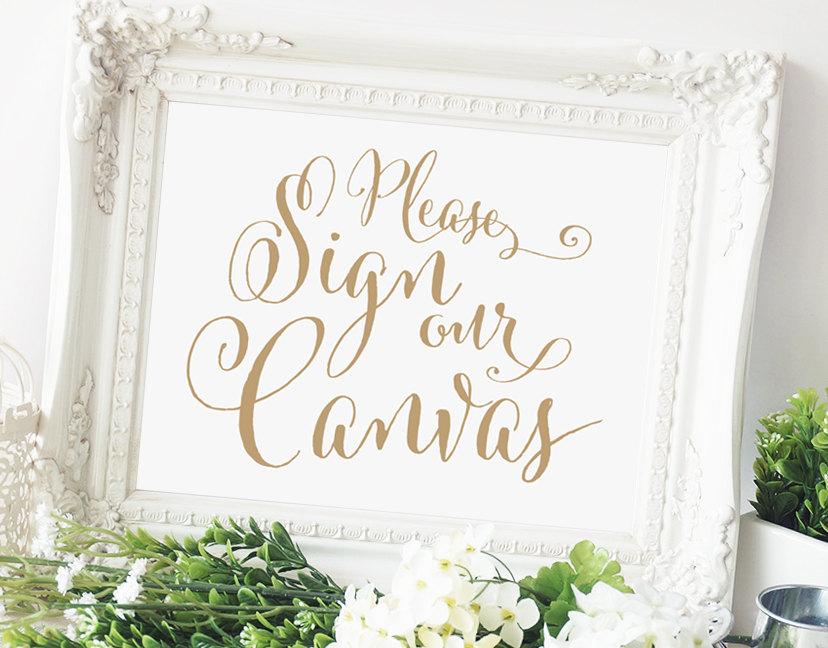 Wedding - Please Sign our Canvas Sign - 8 x 10 - Instant Download - DIY Printable Sign - "Bella" antique gold -  PDF and JPG files