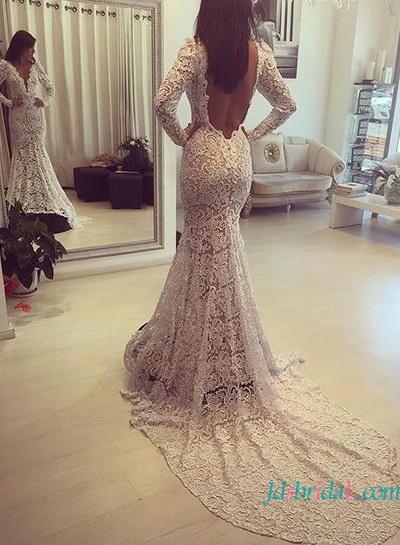 زفاف - Sexy simple lace mermaid wedding dress with open back