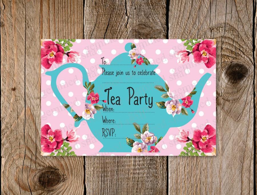 Свадьба - Tea party invitation 6 x 4 pink printable tea party invitation, print and fill in invitation, instant download