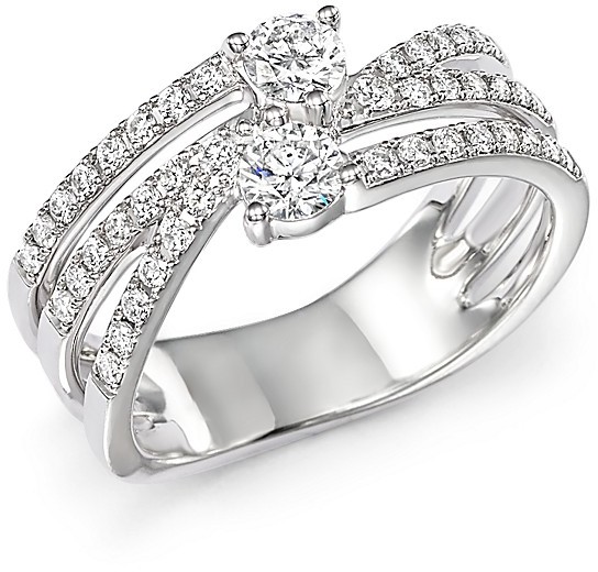 Wedding - Diamond Two Stone Multi Band Ring in 14K White Gold, .79 ct. t.w.