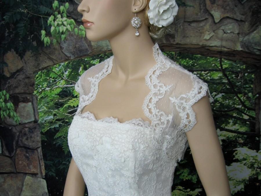 Hochzeit - Ivory sleeveless dot lace wedding bridal bolero jacket
