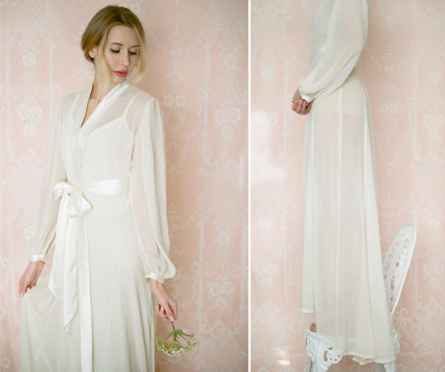 Wedding - Isolde. Poet sleeve chiffon robe. Long bridal robe in chiffon with a satin paneled front Full skirt & train. With slip.