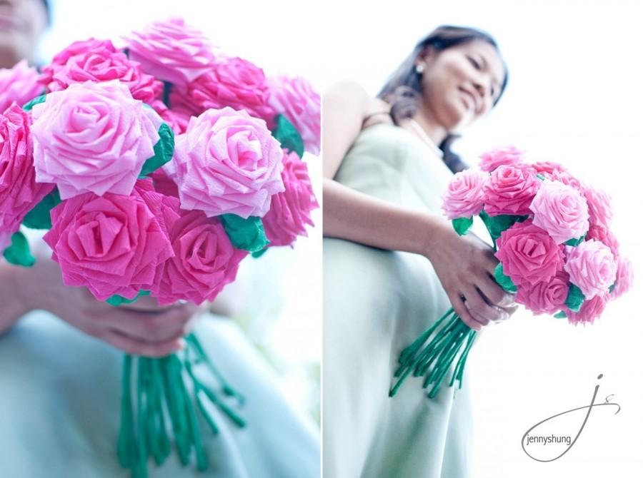 Mariage - Wedding Bridal Handmade Paper Flower Bouquet (20 flowers - you choose colors)