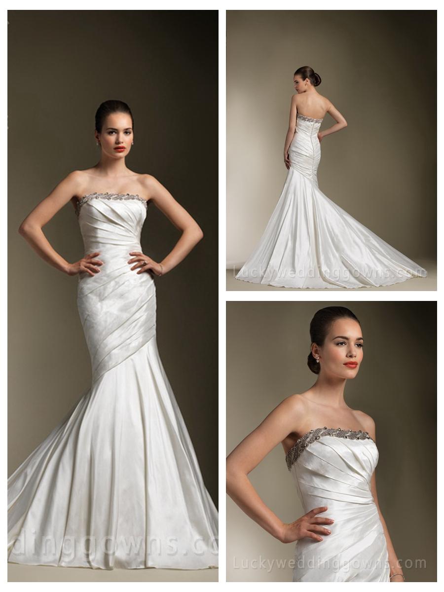 Hochzeit - Mermaid Pleated Strapless Wedding Dress with Beaded Trim Accents Perfect