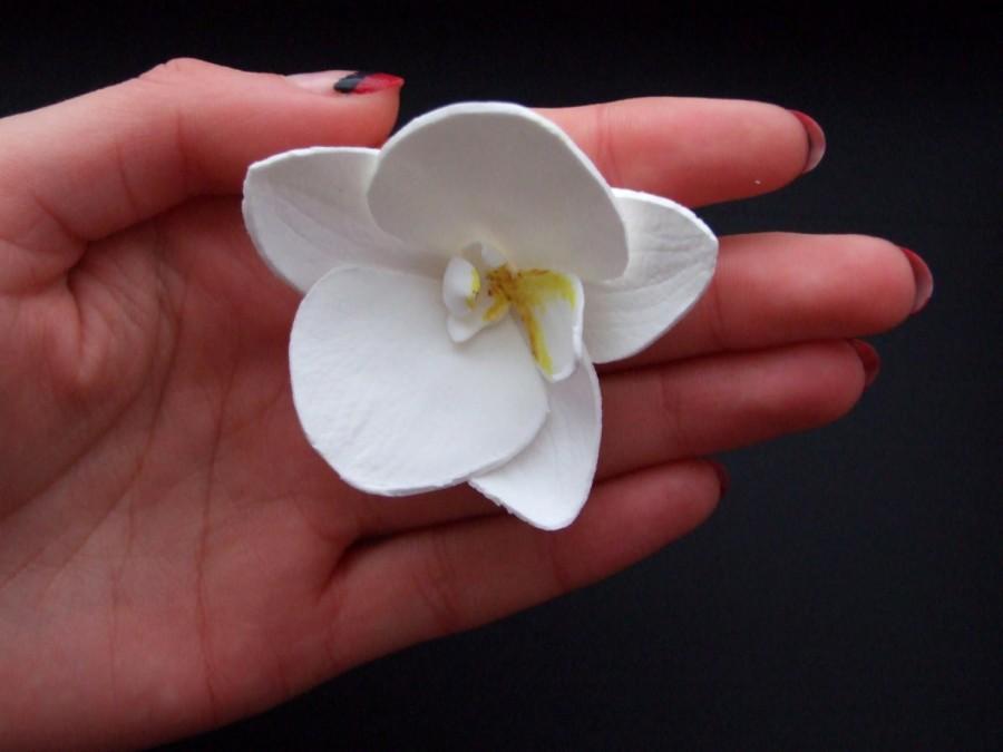 Hochzeit - Wedding hair pin with orchid, wedding accessories, bridal accessories, white flower