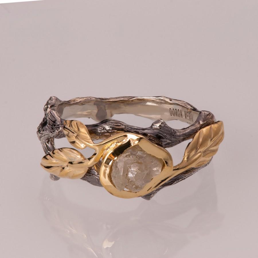 زفاف - Twig and Leaf Engagement Ring - Gold and  Rough Diamond engagement ring, Unique Engagement ring, rough diamond ring,raw diamond ring,uncut,8