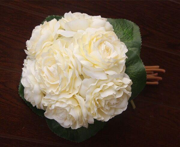 Wedding - Elegant Rose Cream White Peony Bouquet Wedding Flowers Ivory Artificial Camellia Silk Flower Bouquet For Bridesmaids Bridal 7 Flower Heads