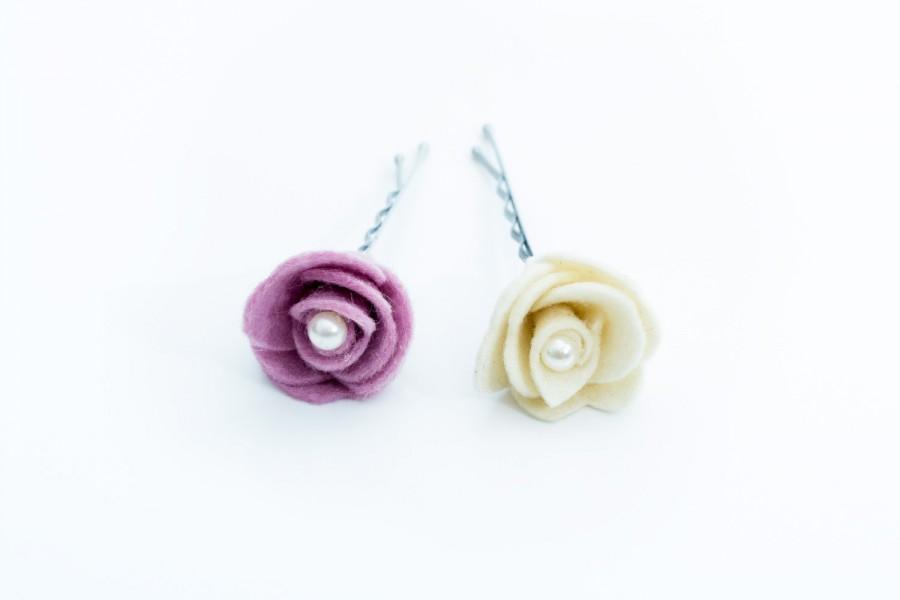 Mariage - Felt flower hair pins  Hair Accessories or bridal hair pins Flower girl Wedding accessories