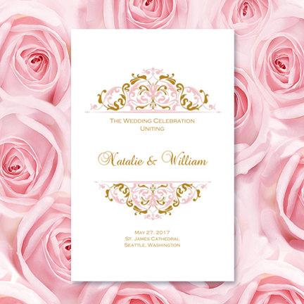 Hochzeit - Wedding Program Template "Grace" Blush Pink & Gold Order of Service Ceremony Template Instant Download Order Any 1 or 2 Colors DIY U Print