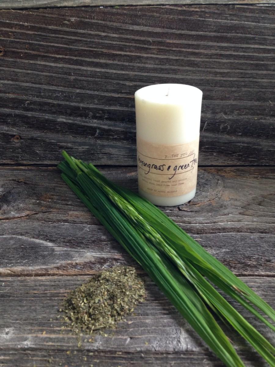 Mariage - Lemongrass and Green Tea Small Pillar Soy Wax Candle Small Pillar White Candle Wedding Candle