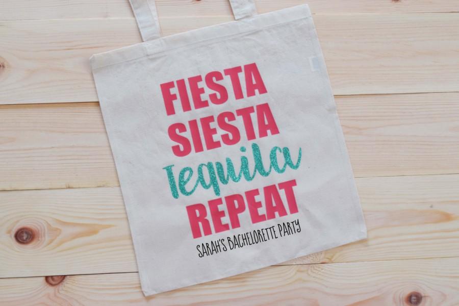 Hochzeit - Fiesta Siesta Tequila Repeat Tote Bag//Bachelorette Party Tote Bag//Personalized Bachelorette Party Tote Bag