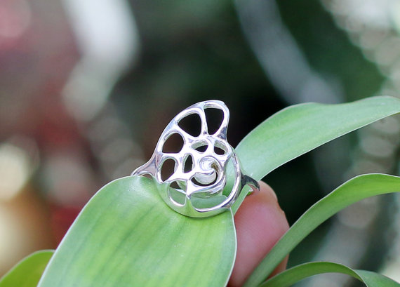 زفاف - Silver Nautilus Ring, Gift for her, Seashell Ring, Shell Jewellery, 3D printed in Sterling Silver, free shipping