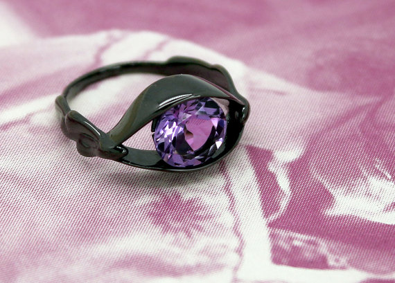 زفاف - Salvador Dali Eye Ring, Silver Ring, 3D printed in Sterling Silver with Amethyst, Gifts for Her, free shipping
