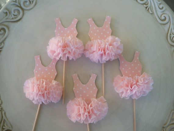 Свадьба - RESERVED For Ester Ballerina Tutu Cupcake Toppers Set Of 6 For Ballet Party Happy Birthday