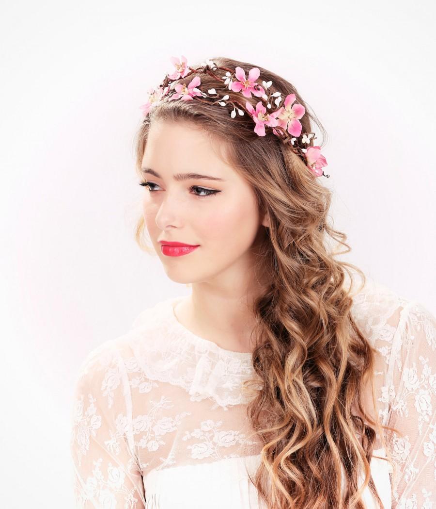 Wedding - pink flower crown, wedding headpiece, flower crown, bridal headband, wedding headband, bridal headpiece, wedding accessories
