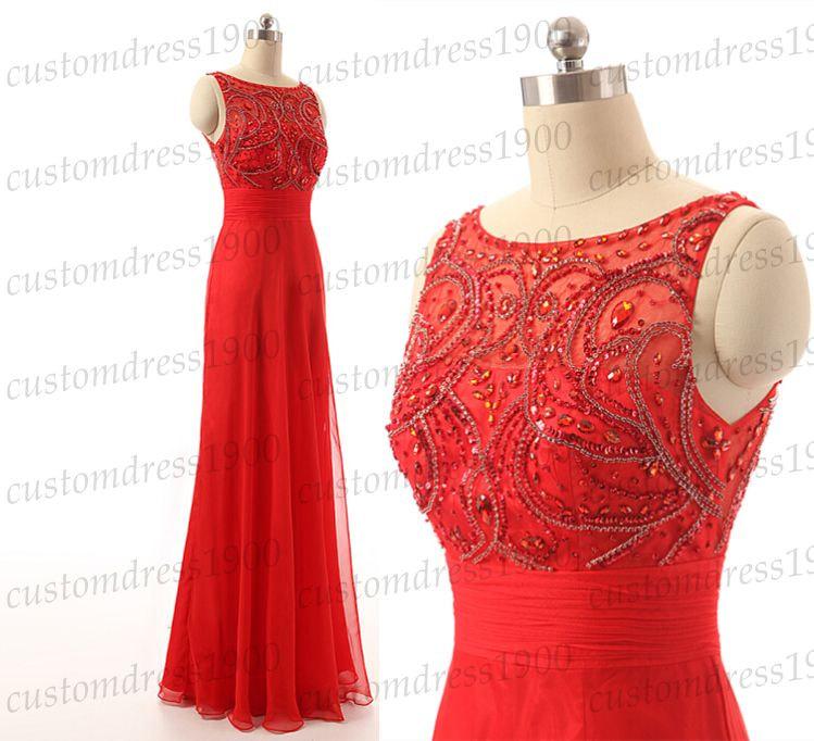 Свадьба - Handmade Crystal Beading Tulle Red Long Bridesmaid Dress Cap Sleeve Formal Women Prom Dress/ Evening Dress/Wedding Party Dress