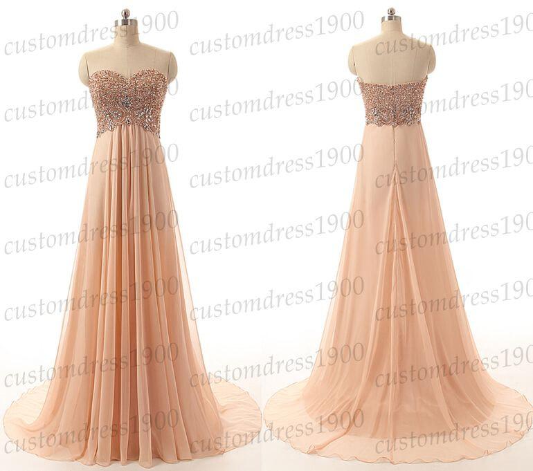 Mariage - Sweetheart bridesmaid dress,long bridesmaid dress,A-line handmade beading chiffon wedding party dress,long prom dress