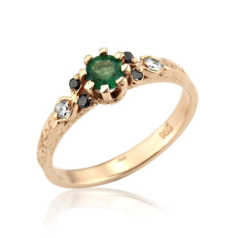 Wedding - 18K Gold Emerald Engagement Ring, Emerald Jewelry, Emerald Birthstone Ring, Emerald Engagement Ring