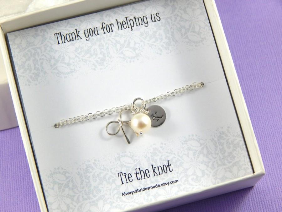 زفاف - Bridesmaids Bracelet Silver Bow Bracelet Bridesmaids Thank You Gift Initial Bracelet