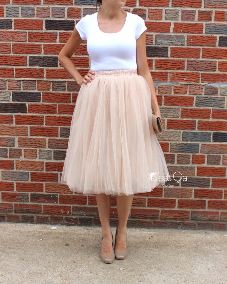 Mariage - Claire Soft Beige Tulle Skirt - Below Knee Midi
