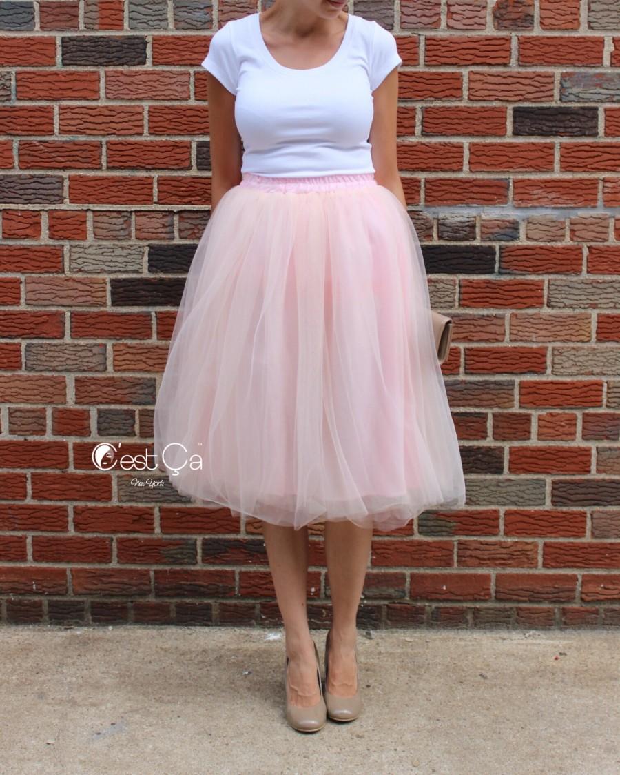 Wedding - Claire Soft Blush Pink Tulle Skirt - Below Knee Midi