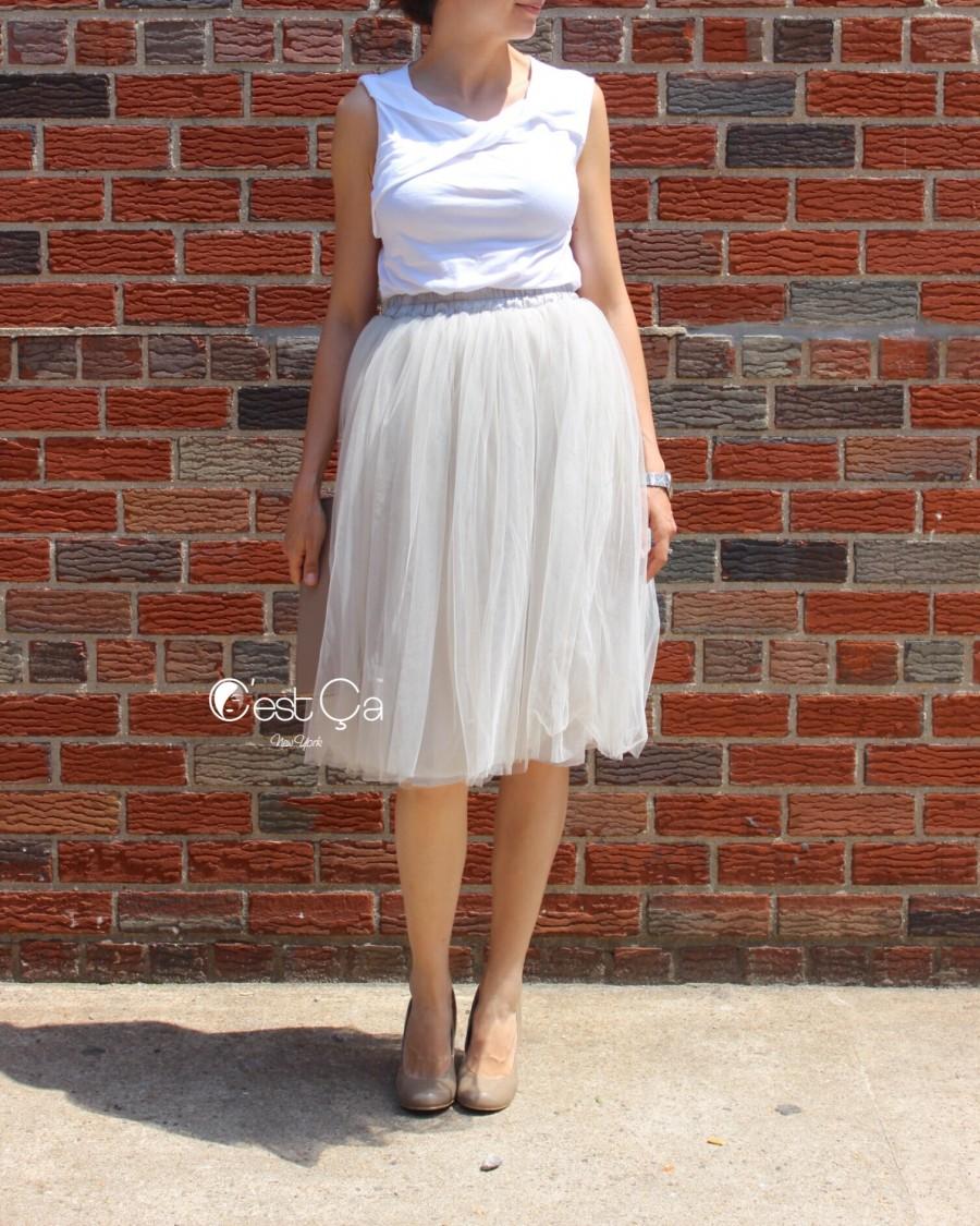 Wedding - Claire Soft Dove Gray Tulle Skirt - Midi - C'est Ça New York