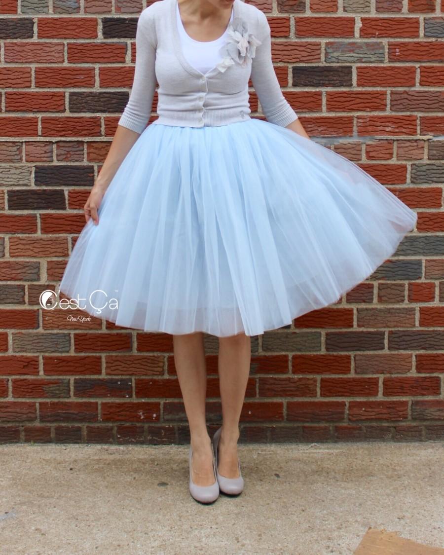 Wedding - Clarisa Blue Gray Tulle Skirt - Regular Midi