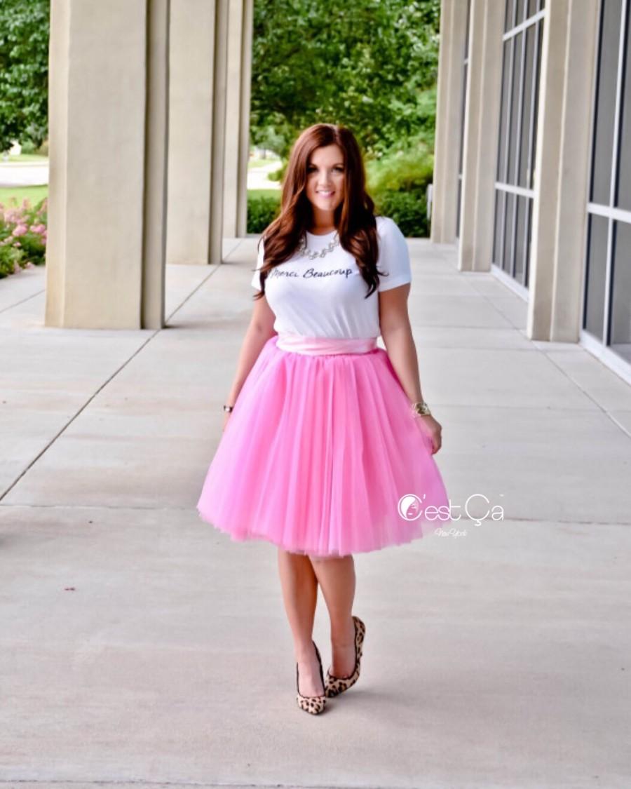 زفاف - Clarisa Rose Pink Tulle Skirt - Midi