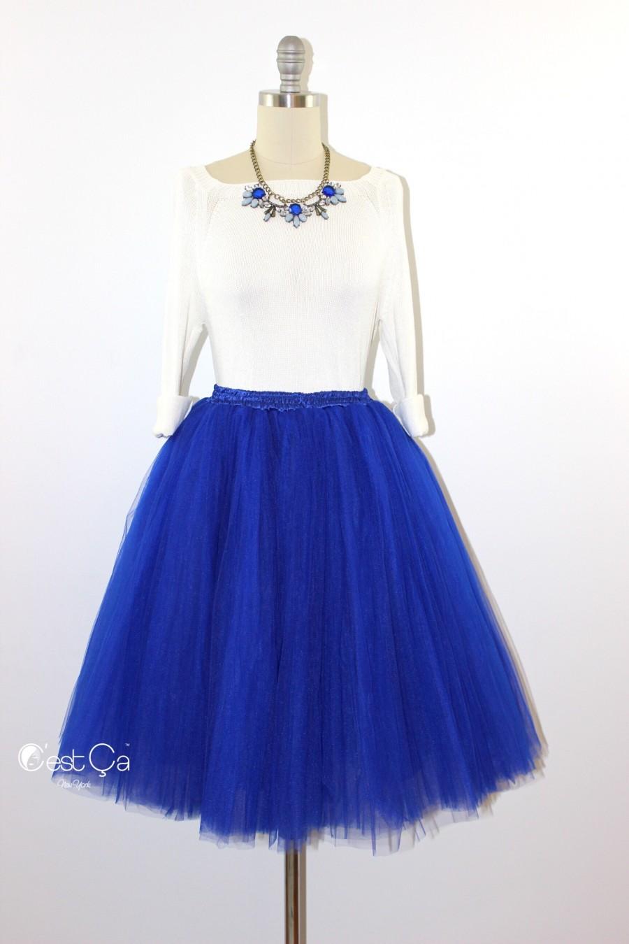 زفاف - Clarisa Royal Blue Tulle Skirt - Midi - C'est Ça New York