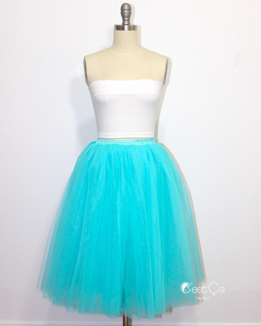 زفاف - Clarisa Sky Blue Tulle Skirt - Regular Midi
