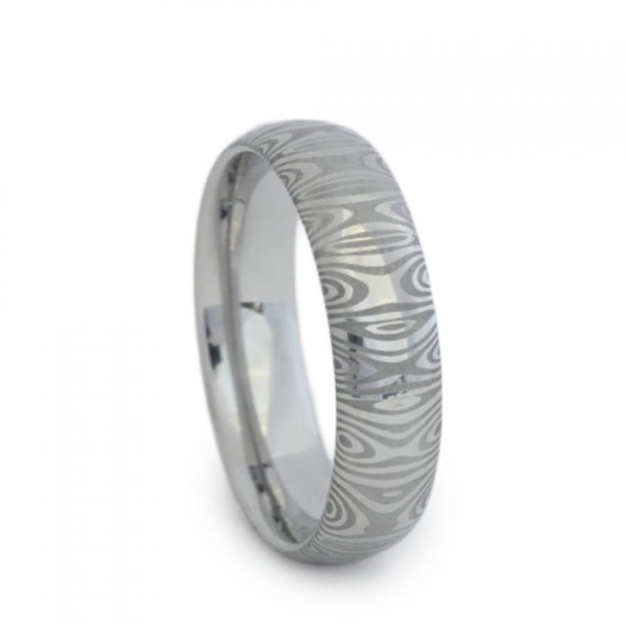Wedding - Damascus Ring Wedding Band (birds eye pattern), Stainless Steel Ring